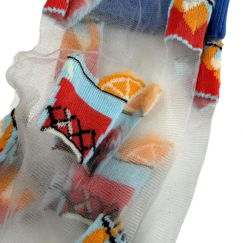 SOCK IT TO ME Sheer Crew Socks Blue Negroni Cocktail Novelty Women's 5-11 NEW